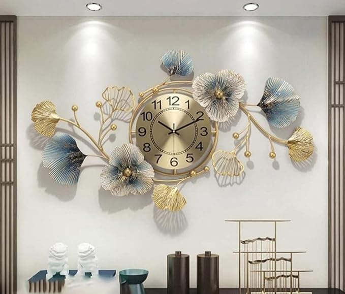 FUNTEREST Decorative Metal Hanging Analog Clock for Living Room Stylish Latest Vintage Wall Clock for Home Non-Ticking Antique Large Wall Clock for Bedroom, Office, Hall, Drawing Room (C_M_2) Multicolor