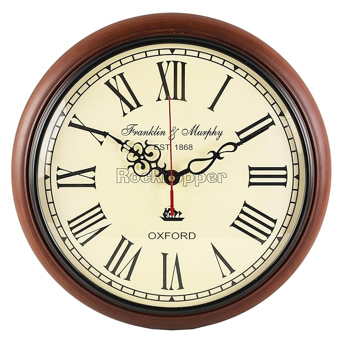 ROCKHOPPER Wooden Wall Clock Vintage Unique Style Art Decorative Clock for Home and Office 12 Inch (Roman Dial)
